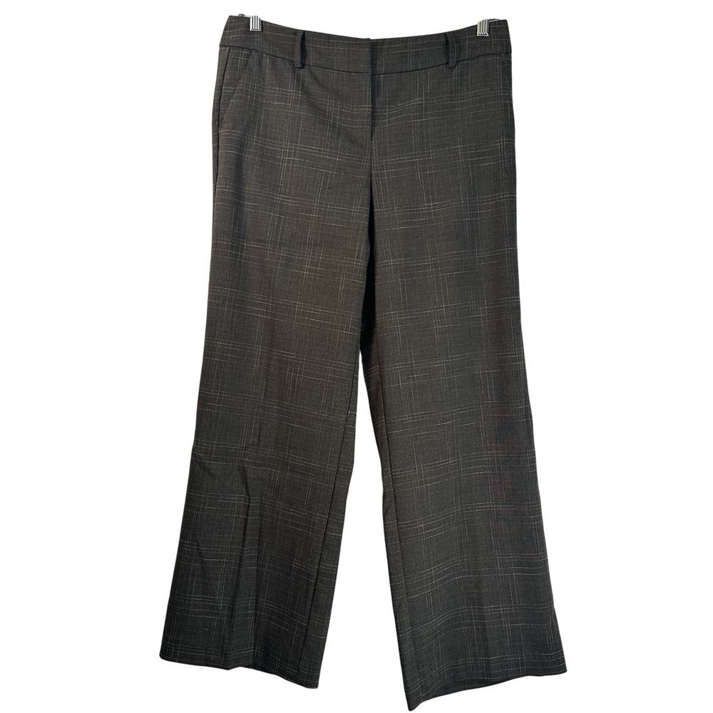 New York & Company Brown Plaid Wide Leg Stretch Trousers Pants 12 Petite